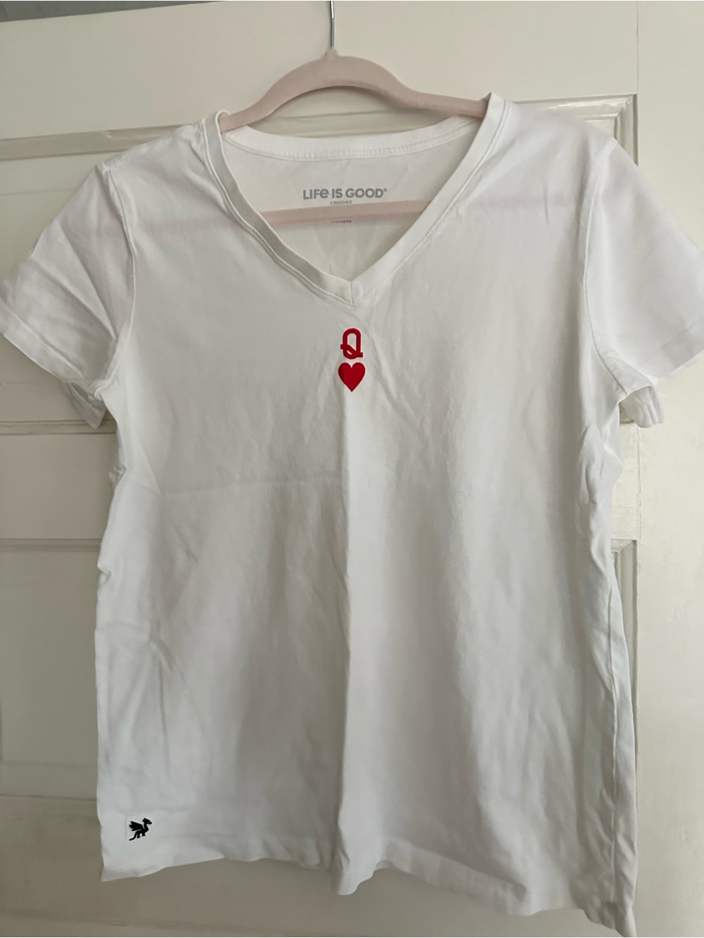 Life Is Good White Tee with Light Pink Stripe